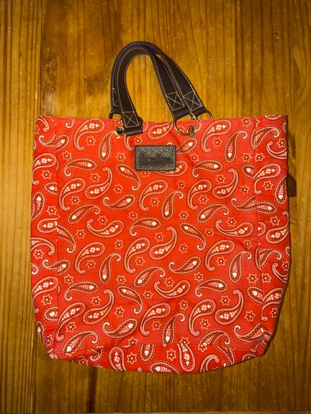 EUC Neiman Marcus Vintage Red Bandana Paisley Print Tote